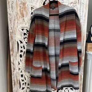 Eclipse Striped Open Cardigan in Rust, Gray & Black